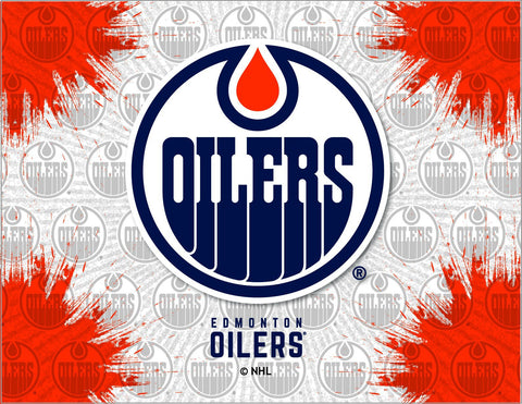 Kaufen Sie den Wand-Kunstdruck „Edmonton Oilers HBS“ in grau-orangefarbenem Eishockey-Stil auf Leinwand – „Sporting Up“.