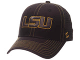 LSU Tigers Zephyr Black Mesh Blackout Trucker Adjustable Snapback Hat Cap - Sporting Up