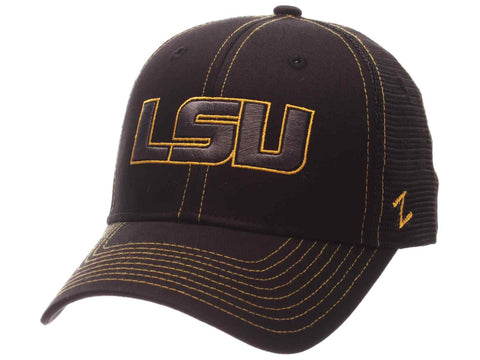 Shop LSU Tigers Zephyr Black Mesh Blackout Trucker Adjustable Snapback Hat Cap - Sporting Up