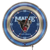 Reloj de pared con batería de la universidad azul neón hbs de osos negros de Maine (15") - haciendo deporte
