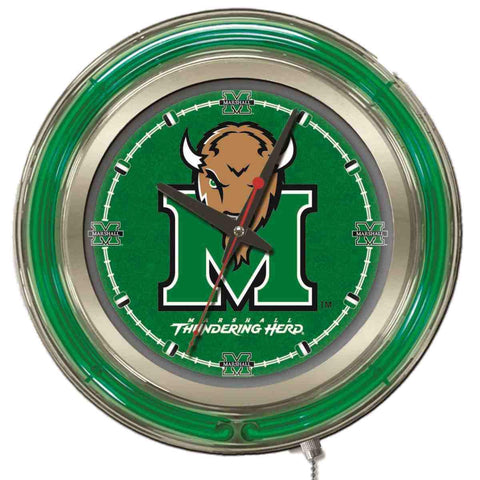 Shop Marshall Thundering Herd HBS Neon Green College Battery Powered Wall Clock (15") - Sporting Up