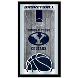 BYU Cougars HBS Espejo de pared de vidrio colgante con marco de baloncesto azul marino (26 "x 15") - Sporting Up