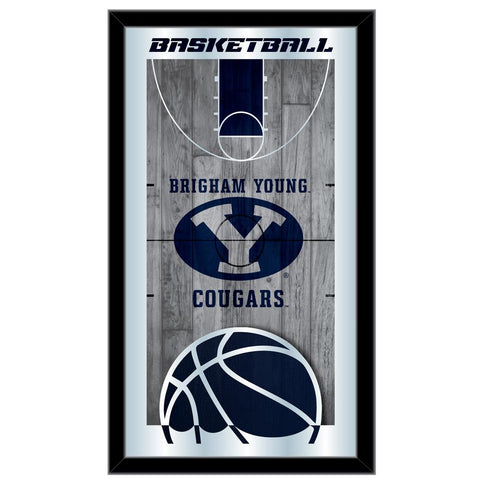 Shop BYU Cougars HBS Navy Basketball Framed Hanging Glass Wall Mirror (26"x15") - Sporting Up