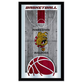 Ferris State Bulldogs HBS Espejo de pared de vidrio colgante con marco de baloncesto (26 "x 15") - Sporting Up