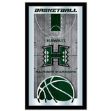 Hawaii Warriors HBS Espejo de pared de vidrio colgante con marco de baloncesto verde (26 "x 15") - Sporting Up