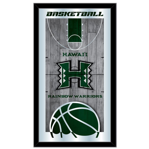 Hawaii Warriors HBS Espejo de pared de vidrio colgante con marco de baloncesto verde (26 "x 15") - Sporting Up