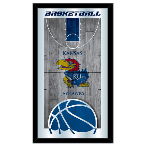 Kansas Jayhawks HBS Espejo de pared de vidrio colgante con marco de baloncesto azul (26 "x 15") - Sporting Up