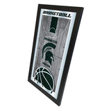 Michigan State Spartans HBS Espejo de pared de vidrio colgante con marco de baloncesto (26 x 15 pulgadas) - Sporting Up