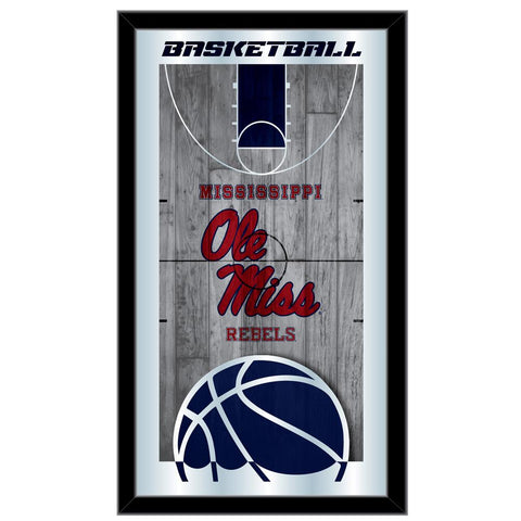 Ole Miss Rebels HBS Wandspiegel aus schwarzem Basketball-Rahmen zum Aufhängen aus Glas (66 x 38 cm) – Sporting Up
