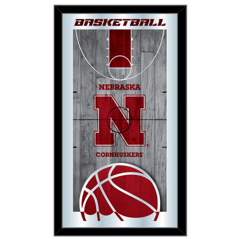 Nebraska Cornhuskers HBS Espejo de pared de vidrio colgante con marco de baloncesto (26 "x 15") - Sporting Up