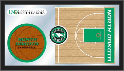 North Dakota Fighting Hawks HBS Basketball inramad glasväggspegel (26"x15") - Sporting Up