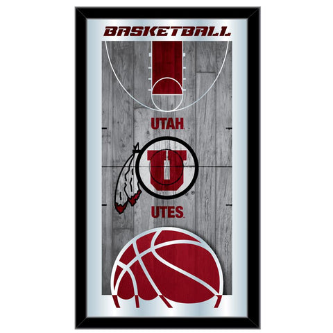 Utah Utes HBS Espejo de pared de vidrio colgante con marco de baloncesto rojo (26 "x 15") - Sporting Up