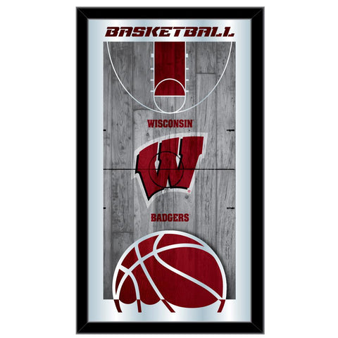 Wisconsin Badgers HBS Espejo de pared de vidrio colgante con marco de baloncesto rojo (26 "x 15") - Sporting Up