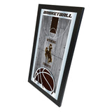 Wyoming Cowboys HBS Espejo de pared de vidrio colgante con marco de baloncesto marrón (26 "x 15") - Sporting Up