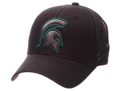 Shop Michigan State Spartans Zephyr Black Mesh Blackout Trucker Adjustable Hat Cap - Sporting Up