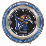 Memphis Tigers HBS Neonblau Schwarz College batteriebetriebene Wanduhr (15 Zoll) – sportlich