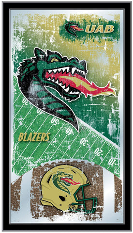 Shop UAB Blazers HBS Green Football Framed Hanging Glass Wall Mirror (26"x15") - Sporting Up