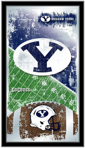 Shop BYU Cougars HBS Navy Football Framed Hanging Glass Wall Mirror (26"x15") - Sporting Up