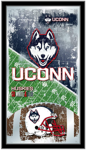 Uconn Huskies HBS Espejo de pared de vidrio colgante con marco de fútbol azul marino (26 "x 15") - Sporting Up