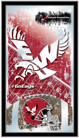 Shop Eastern Washington Eagles HBS Football Framed Hang Glass Wall Mirror (26"x15") - Sporting Up