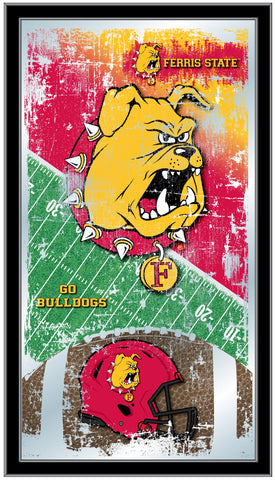 Ferris State Bulldogs HBS Espejo de pared de vidrio colgante con marco de fútbol (26 "x 15") - Sporting Up