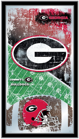 Georgia Bulldogs HBS Espejo de pared de vidrio colgante con marco de fútbol rojo (26 "x 15") - Sporting Up
