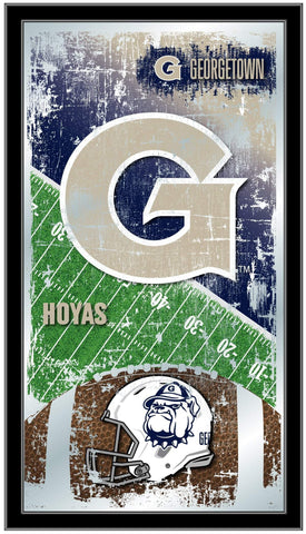 Compre Georgetown Hoyas HBS Espejo de pared de vidrio colgante con marco de fútbol azul marino (26 "x 15") - Sporting Up