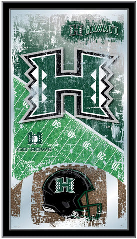 Miroir mural en verre suspendu avec cadre de football vert HBS des Warriors d'Hawaï (26"x 15") - Sporting Up