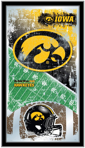Iowa Hawkeyes HBS Espejo de pared de vidrio colgante con marco de fútbol negro (26 "x 15") - Sporting Up