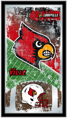 Louisville Cardinals HBS Espejo de pared de vidrio colgante con marco de fútbol (26 "x 15") - Sporting Up