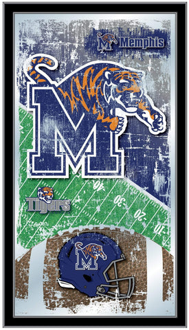 Shoppen Sie Memphis Tigers HBS Blauer Wandspiegel aus Glas zum Aufhängen mit Fußballrahmen (26 x 15 Zoll) – Sporting Up