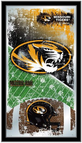 Missouri Tigers HBS Wandspiegel aus schwarzem Fußball-Rahmen zum Aufhängen aus Glas (66 x 38 cm) – Sporting Up