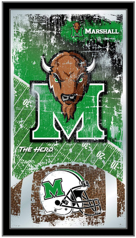 Shoppen Sie Marshall Thundering Herd HBS Wandspiegel aus Glas zum Aufhängen mit Fußballrahmen (66 x 38 cm) – Sporting Up