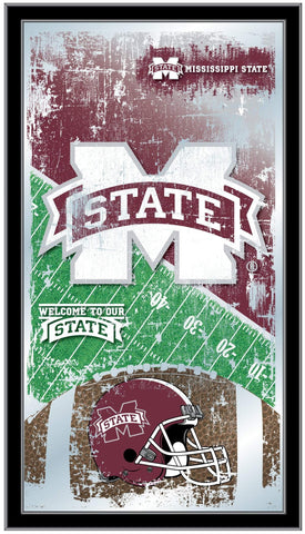 Mississippi State Bulldogs HBS Espejo de pared de vidrio colgante con marco de fútbol (26 "x 15") - Sporting Up