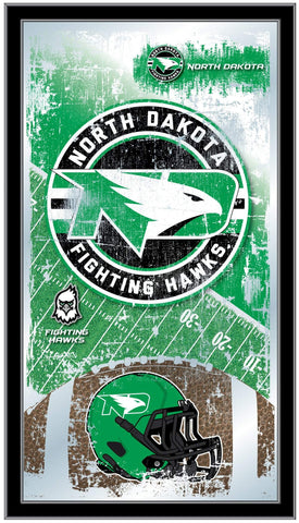 North Dakota Fighting Hawks HBS Espejo de pared de vidrio colgante con marco de fútbol (26 "x 15") - Sporting Up