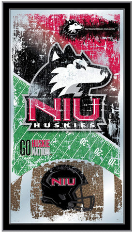 Miroir mural en verre avec cadre de football HBS des Huskies de Northern Illinois (26"x 15") - Sporting Up