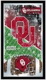 Oklahoma Sooners HBS Espejo de pared de vidrio colgante con marco de fútbol americano (26 "x 15") - Sporting Up