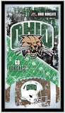 Ohio Bobcats HBS Espejo de pared de vidrio colgante con marco de fútbol verde (26 "x 15") - Sporting Up