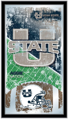 Shop Utah State Aggies HBS Football Framed Hanging Glass Wall Mirror (26"x15") - Sporting Up