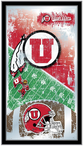 Kaufen Sie Utah Utes HBS Wandspiegel aus Glas zum Aufhängen mit rotem Fußballrahmen (66 x 38 cm) – Sporting Up