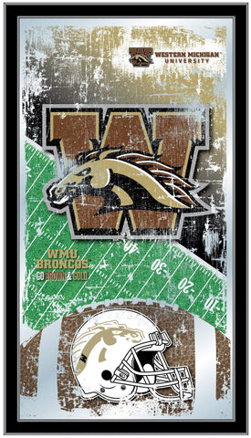 Miroir mural en verre suspendu avec cadre de football HBS des Broncos de l'Ouest du Michigan (26"x 15") - Sporting Up