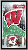 Wisconsin Badgers HBS Red Football Framed Hanging Glass Wall Mirror (26"x15") - Sporting Up