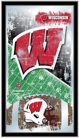 Wisconsin Badgers HBS Röd fotbollsinramad hängande glasväggspegel (26"x15") - Sporting Up