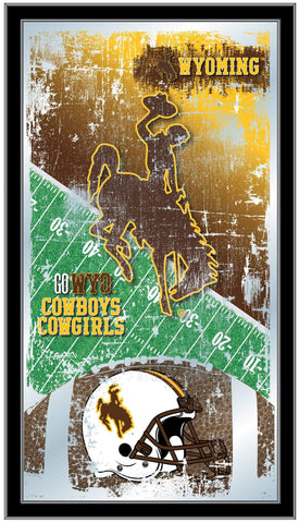 Wyoming Cowboys HBS Espejo de pared de vidrio colgante con marco de fútbol marrón (26 "x 15") - Sporting Up