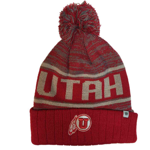 Utah Utes TOW Red Gray Acid Rain Cuffed Knit Poofball Winter Hat Cap Beanie - Sporting Up