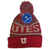 Utah Utes TOW Red Gray Acid Rain Cuffed Knit Poofball Winter Hat Cap Beanie - Sporting Up