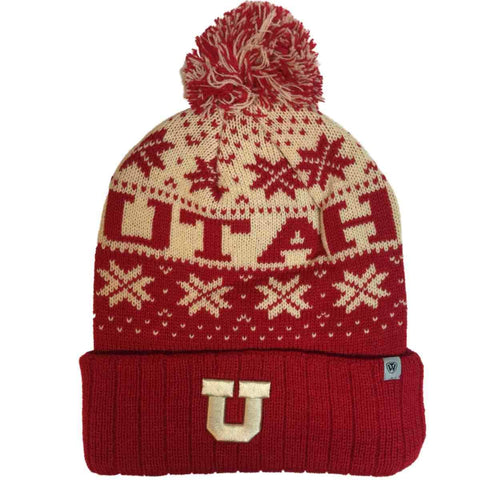 Utah Utes TOW Red Subarctic Snowflake Poofball Cuffed Winter Hat Cap Beanie - Sporting Up