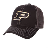 Purdue Boilermakers Zephyr Black Mesh Blackout Trucker Adjustable Snap Hat Cap - Sporting Up
