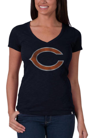 Chicago Bears 47 Brand Damen Herbst-Marineblaues, kurzärmliges Scrum-T-Shirt mit V-Ausschnitt – sportlich