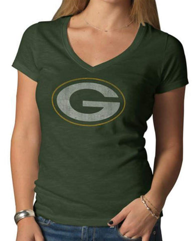 Shop Green Bay Packers 47 Brand Women Green V-Neck Short Sleeve Scrum T-Shirt - Sporting Up